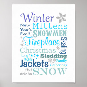 Póster Winter Words Typography in Blue
