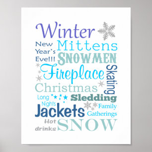 Póster Winter Words Typography in Blue