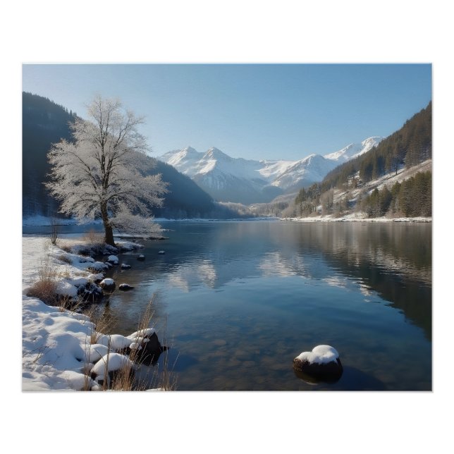 Póster Winterlandschaft mit Bergsee (Anverso)