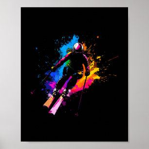 Póster Wintersports Alpine Paint Splash Skip Snow Ski Gi