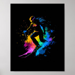 Póster Wintersports Alpine Paint Splash Skip Snow Ski Gi