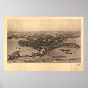 Póster Winthrop Massachusetts 1894 Mapa Panorámico Antigu
