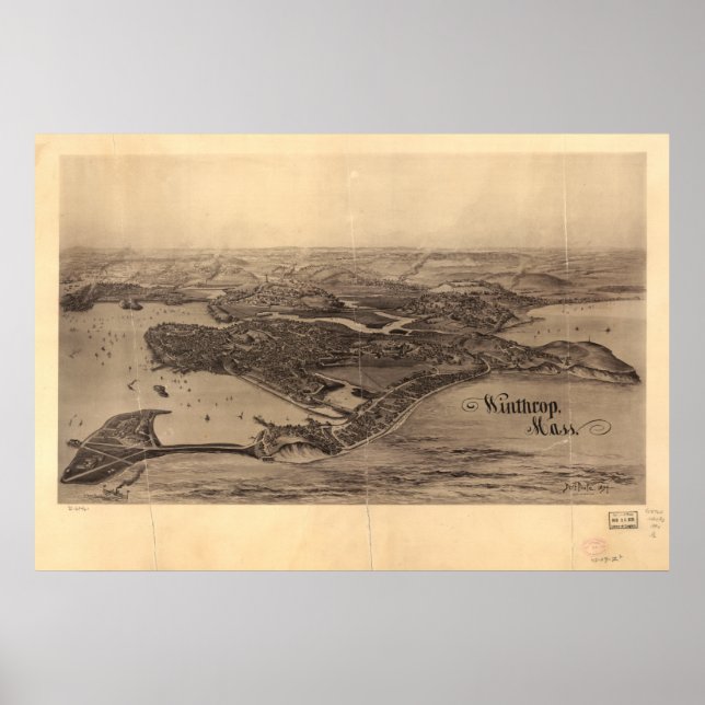 Póster Winthrop Massachusetts 1894 Mapa Panorámico Antigu (Frente)