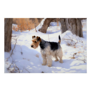 Póster Wire Fox Terrier Deja que nieve Navidad