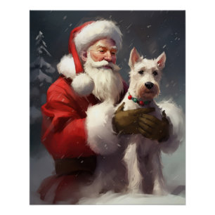 Póster Wire Fox Terrier Papá Noel Navideño