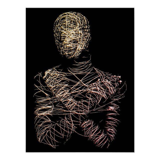Póster Wireframe Human Figure in Abstract Motion (Anverso)