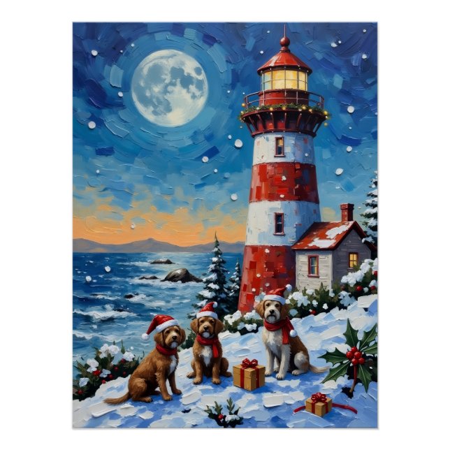 Póster Wirehaired Pointing Griffon Christmas Lighthouse (Anverso)