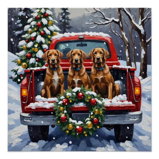Póster Wirehaired Pointing Griffon Christmas Red Truck (Anverso)