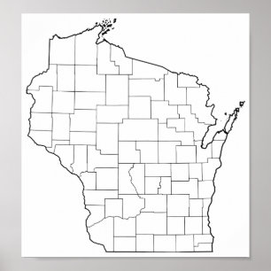 Póster Wisconsin Counties Blank Outline Map