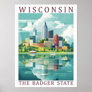 Póster Wisconsin Estado Badger EE.UU. Lugar de viaje