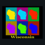 Póster Wisconsin Map Silhouette<br><div class="desc">Colorful Pop Art map silhouettes of the state of Wisconsin.</div>