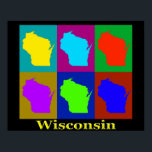 Póster Wisconsin Map Silhouette<br><div class="desc">Colorful Pop Art map silhouettes of the state of Wisconsin.</div>