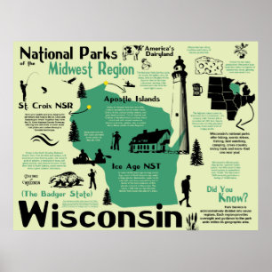 Póster Wisconsin National Parks Infographic Map