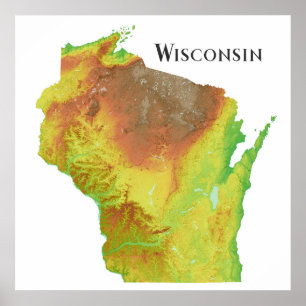 Póster Wisconsin Topographic Shaded Relief Map