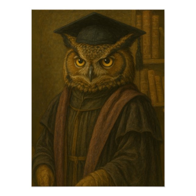 Póster  Wise Owl Scholar Portrait in Academic Regalia (Anverso)