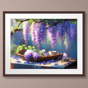 Póster Wisteria de dibujo en pasto Vino en floración
