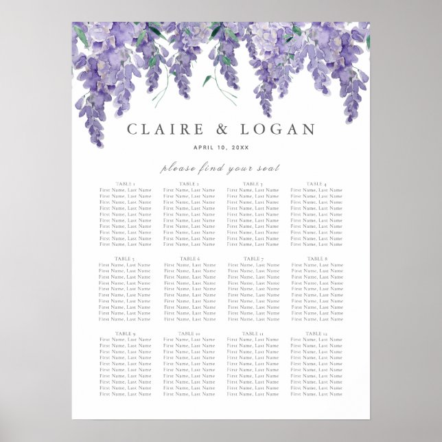 Póster Wisteria Dusty Purple Boda (Frente)