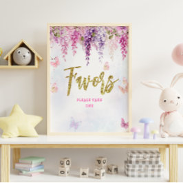 Póster Wisteria Purpurina Mariposa Favor del Cumpleaños