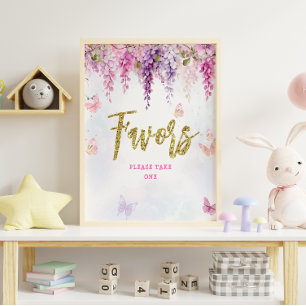 Póster Wisteria Purpurina Mariposa Favor del Cumpleaños