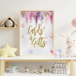 Póster Wisteria Purpurina Mariposa Tarjetas de cumpleaños