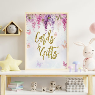 Póster Wisteria Purpurina Mariposa Tarjetas de cumpleaños