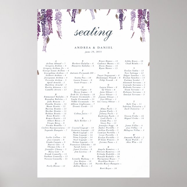 Póster Wisteria sueña la tabla de asientos (Frente)