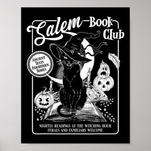 Póster Witch Book Club Bookish Retro Halloween Black Cat