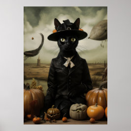 Póster Witch Cat with Pumpkins