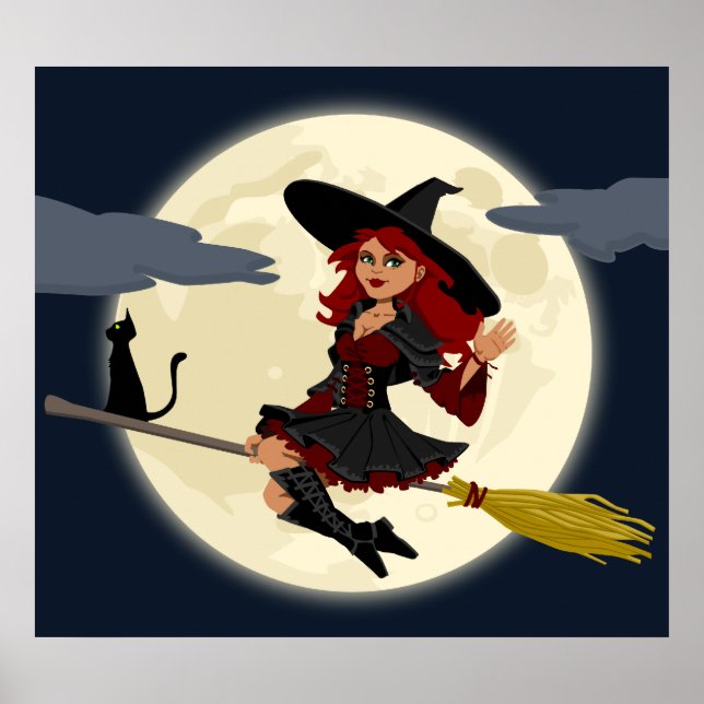 Póster Witch Flying on Broom (Frente)