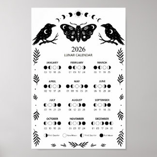 Póster Witchcraft Moth Crow Celestial Lunar Moon Calendar