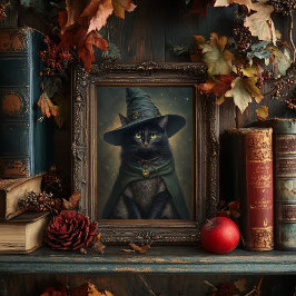Póster Witchy Black Cat - Vintage Style Halloween Poster
