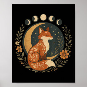Póster Witchy Moon Cottagecore Estética Floral Fox Mujere