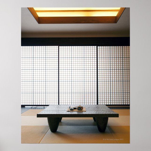 Póster with wooden table and modern style tatami : (Frente)