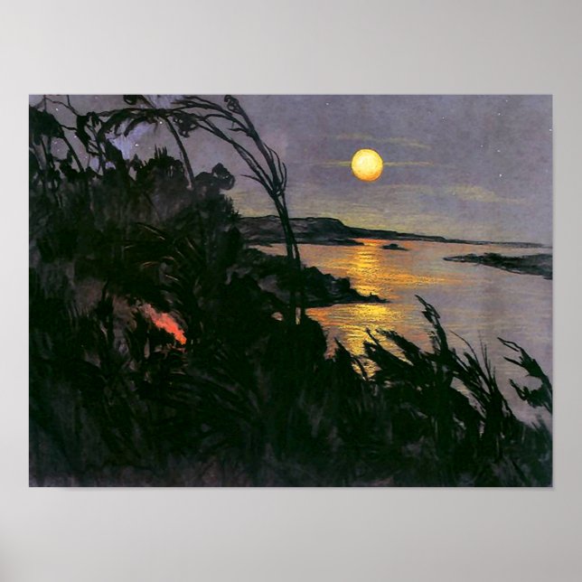 Póster Witkiewicz - Paisaje australiano con luna llena (Frente)