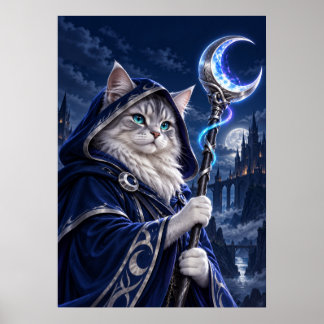 Póster Wizard Cat Moon Magic Fantasy Art Poster