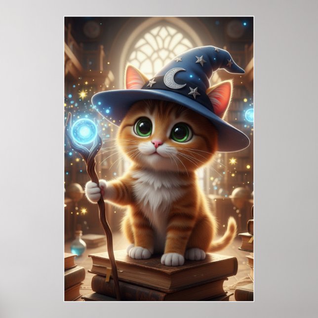 Póster Wizard Kitten – Cute Magical Cat Poster Art (Frente)
