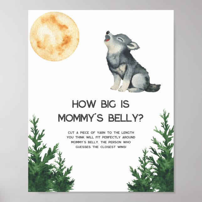 Póster Wolf baby shower - How big is mommy's belly (Frente)