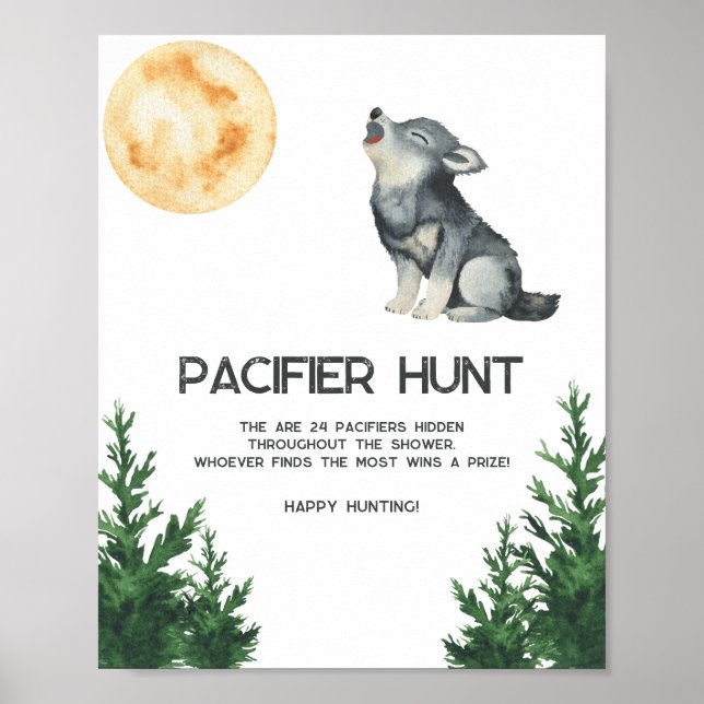 Póster Wolf baby shower - Pacifier hunt game (Frente)