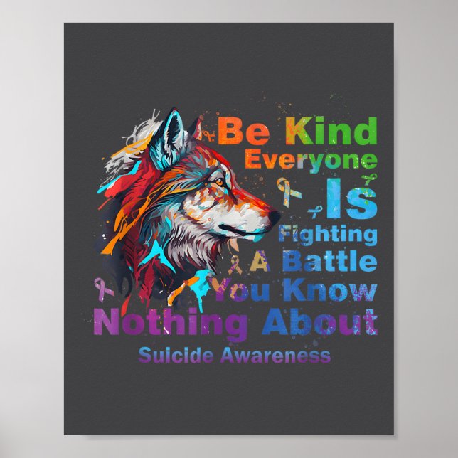 Póster Wolf Be Kind Suicide Awareness Mental Health Suprt (Frente)