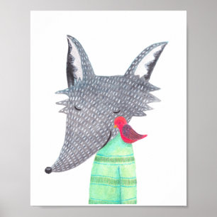 Póster Wolf & Bird Woodland Animal Poster Home Wall Decor