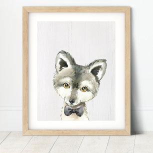 Póster Wolf Bowtie Woodland Nursery Art Print