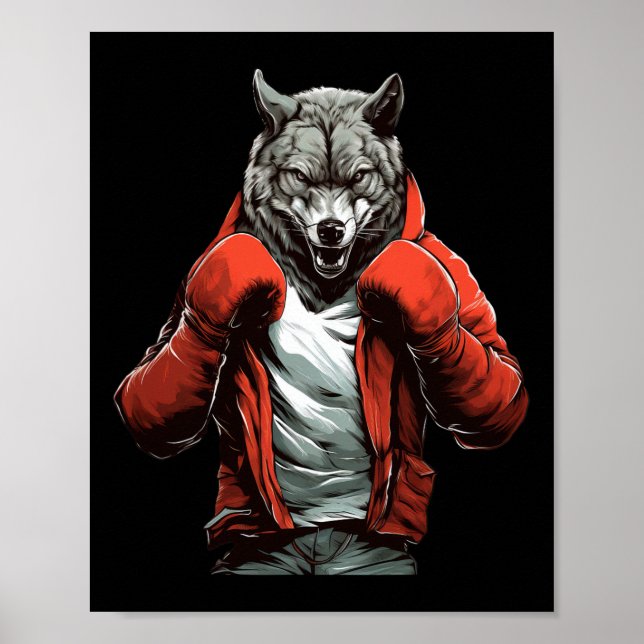 Póster Wolf Boxer Boxing Mixed Martial Arts Kickboxing  (Frente)