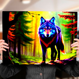 Póster Wolf Bright Forest Animal Neon Dawn Wild