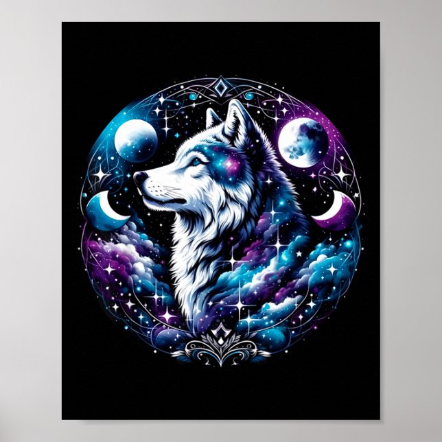 Póster Wolf Celestial Dream Night Howling Moon Funny Wolv (Frente)