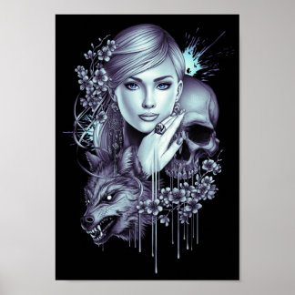 Póster Wolf Chica y Skull