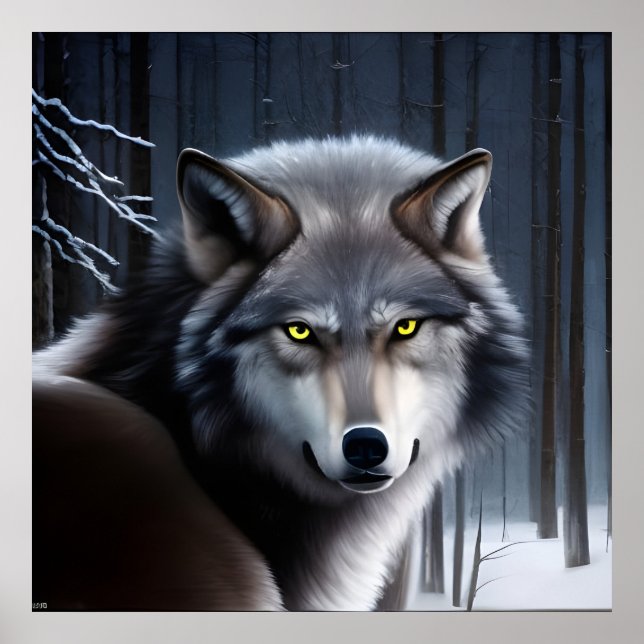 Póster Wolf En El Bosque De Invierno (Frente)