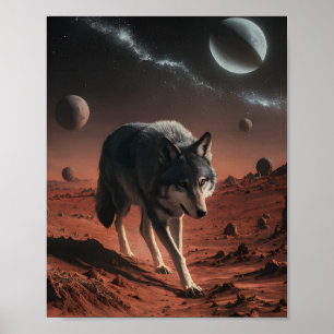 Póster Wolf en el espacio del planeta extranjero