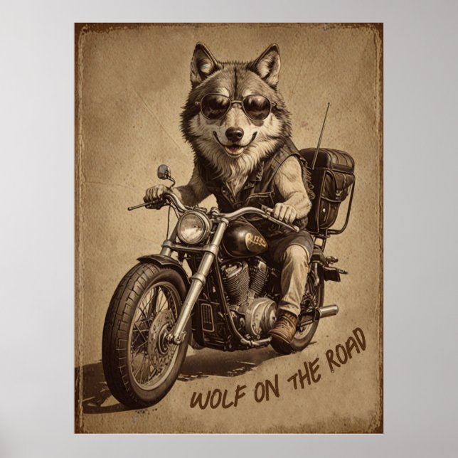 Póster Wolf en la motocicleta (Frente)