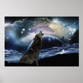 Póster Wolf gritando en la luna