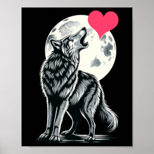 Póster Wolf Holding Heart El día de San Valentín Cute Wol